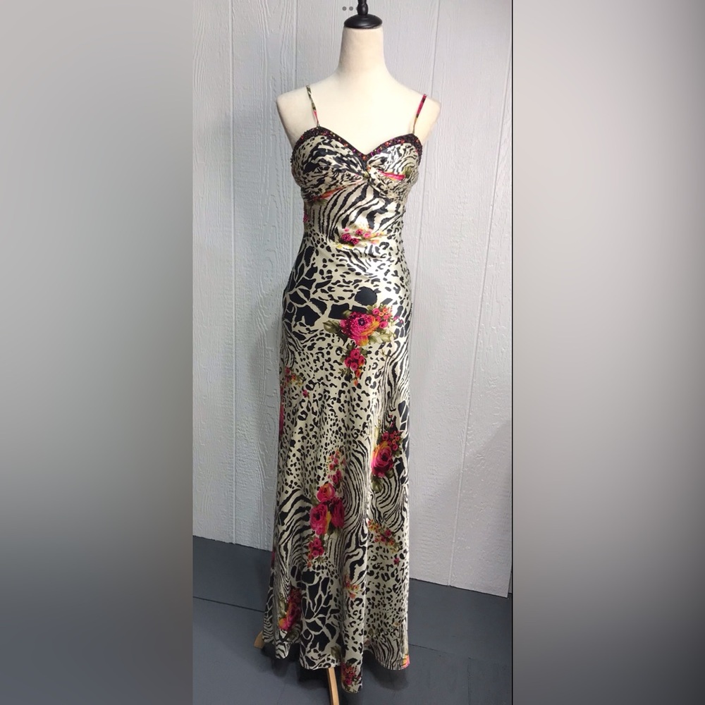 Vintage David’s Bridal Long Formal Dress VHTF RARE Size 2 Floral Beaded Prom